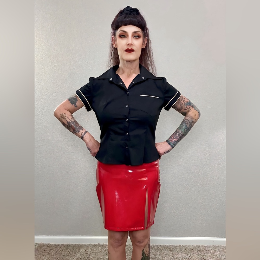 Y2K Lip Service Fetish Classics Black & White Snaps Blouse Shirt L - Picture 2 of 13